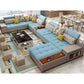 161.42"L X 98.43"W X 35.43"H Pu Cushion Back Sofa Square Arm Sectionals with Storage Light Blue Clearhalo 'furn' 'furn_sectionals' 'Furniture' 'furniture_sectionals' 'kitchen' 'kitchen_sectionals' 'Living Room Furniture' 'Sectionals' 4856751