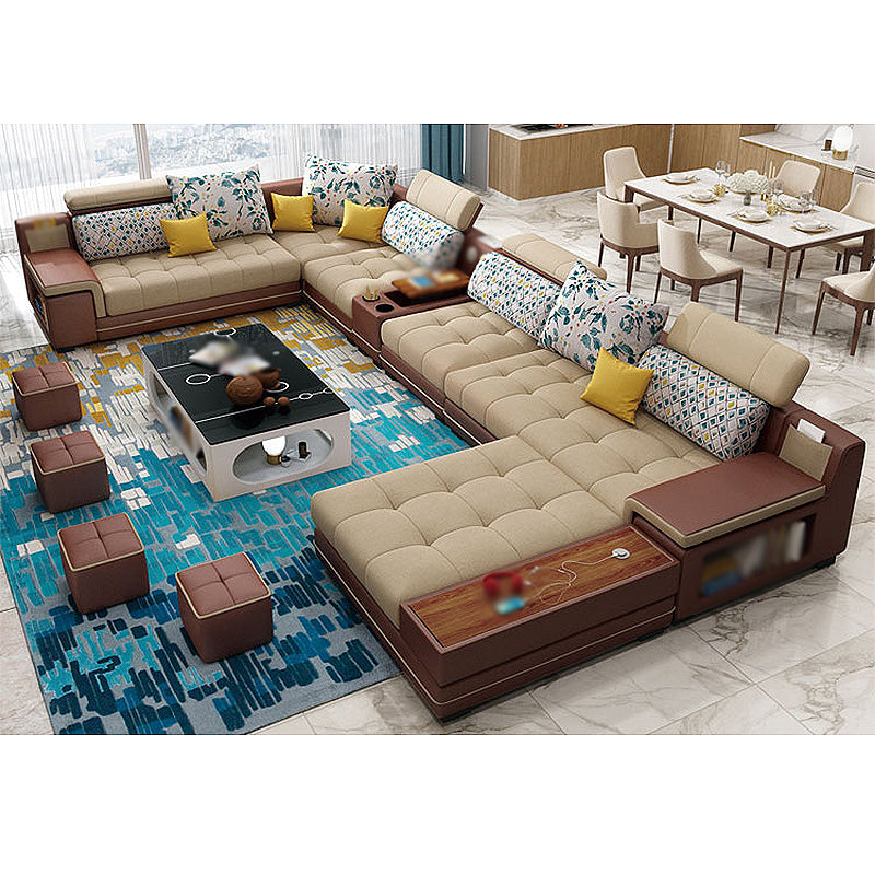 161.42"L X 98.43"W X 35.43"H Pu Cushion Back Sofa Square Arm Sectionals with Storage Coffee Clearhalo 'furn' 'furn_sectionals' 'Furniture' 'furniture_sectionals' 'kitchen' 'kitchen_sectionals' 'Living Room Furniture' 'Sectionals' 4856753