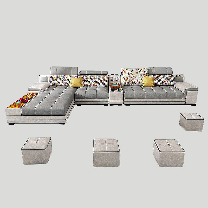 161.42"L X 98.43"W X 35.43"H Pu Cushion Back Sofa Square Arm Sectionals with Storage Clearhalo 'furn' 'furn_sectionals' 'Furniture' 'furniture_sectionals' 'kitchen' 'kitchen_sectionals' 'Living Room Furniture' 'Sectionals' 4856759