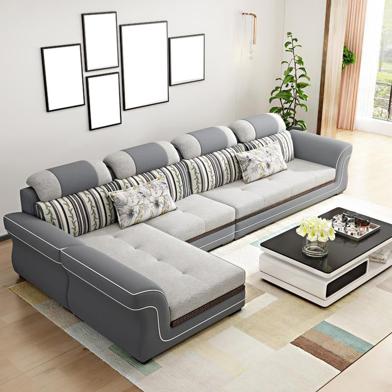 Contemporary Cushion Back Sofa and Chaise Living Room L-Shape Sectional Dark Grey Light Grey Clearhalo 'Furniture' 'furniture_sectionals' 'kitchen' 'kitchen_sectionals' 'Living Room Furniture' 'Sectionals' 4856765