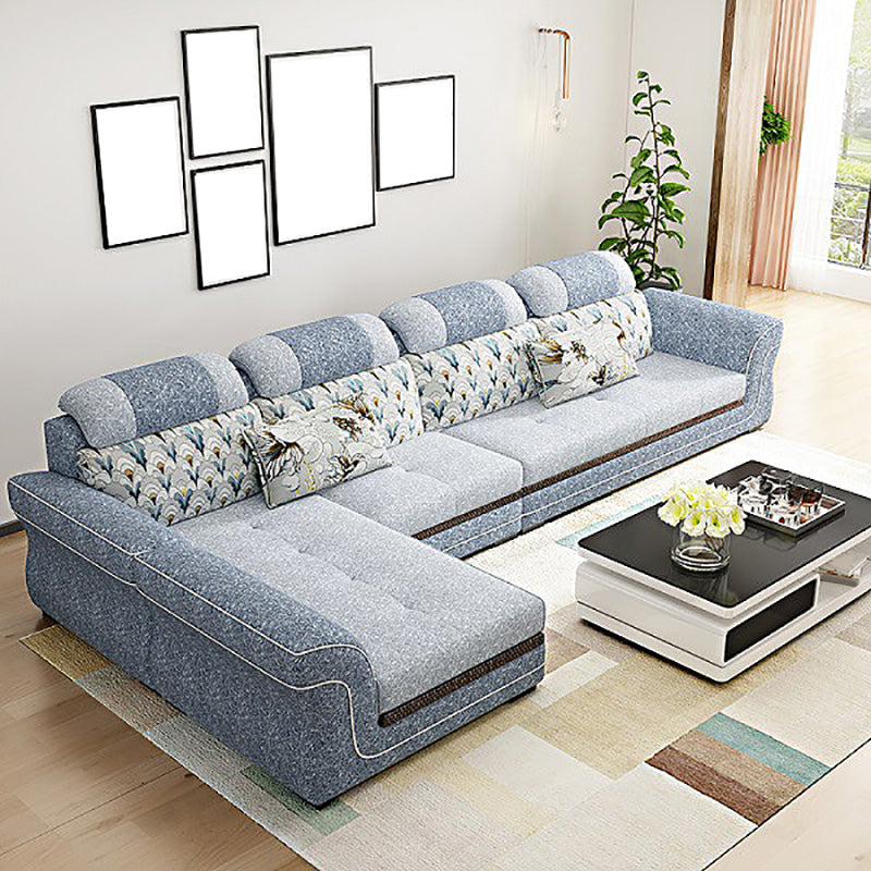 Contemporary Cushion Back Sofa and Chaise Living Room L-Shape Sectional Light Blue Clearhalo 'Furniture' 'furniture_sectionals' 'kitchen' 'kitchen_sectionals' 'Living Room Furniture' 'Sectionals' 4856767