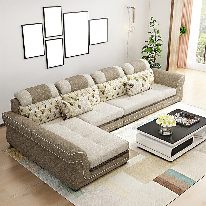 Contemporary Cushion Back Sofa and Chaise Living Room L-Shape Sectional Light Coffee Clearhalo 'Furniture' 'furniture_sectionals' 'kitchen' 'kitchen_sectionals' 'Living Room Furniture' 'Sectionals' 4856769