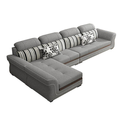Contemporary Cushion Back Sofa and Chaise Living Room L-Shape Sectional Dark Gray Sponge Clearhalo 'Furniture' 'furniture_sectionals' 'kitchen' 'kitchen_sectionals' 'Living Room Furniture' 'Sectionals' 4856770