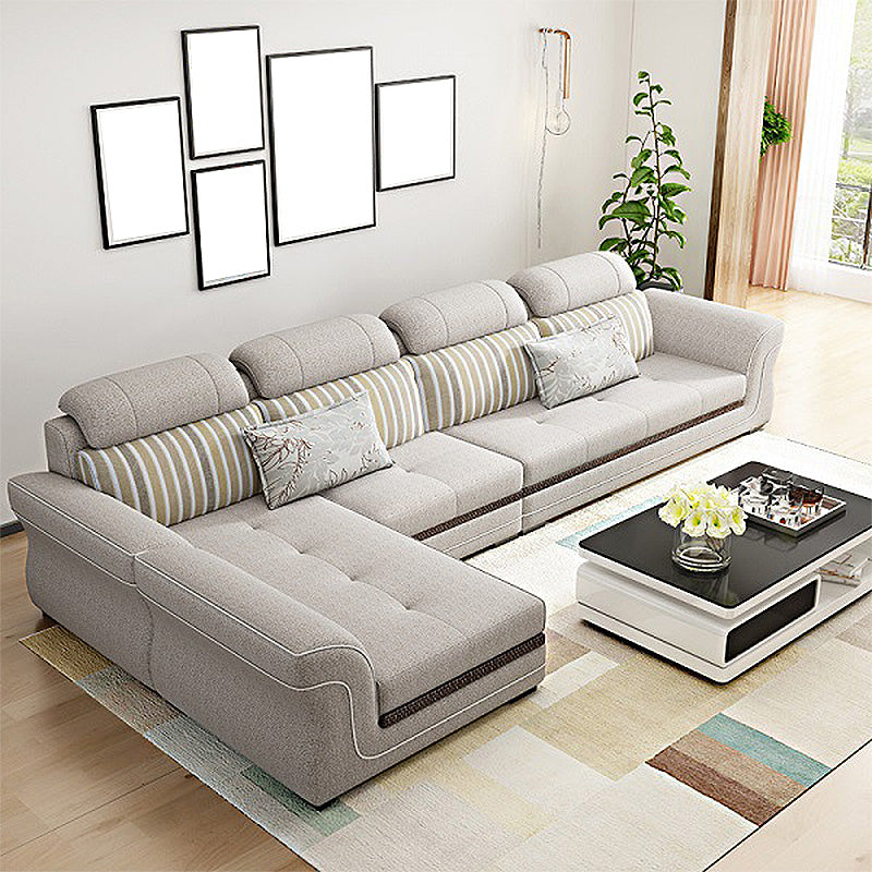 Contemporary Cushion Back Sofa and Chaise Living Room L-Shape Sectional Off-White Clearhalo 'Furniture' 'furniture_sectionals' 'kitchen' 'kitchen_sectionals' 'Living Room Furniture' 'Sectionals' 4856776