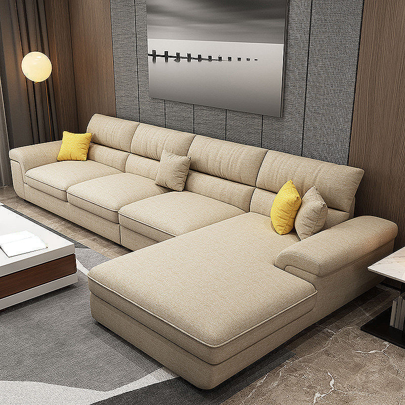 Modern Pillow Top Arm Sofa 37.4"H Removable Cushions Sectionals with 4 Pillows Khaki Clearhalo 'furn' 'furn_sectionals' 'Furniture' 'furniture_sectionals' 'kitchen' 'kitchen_sectionals' 'Living Room Furniture' 'Sectionals' 4856779