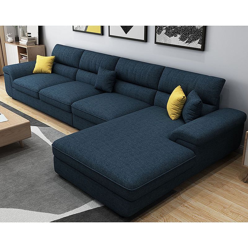 Modern Pillow Top Arm Sofa 37.4"H Removable Cushions Sectionals with 4 Pillows Dark Blue Clearhalo 'furn' 'furn_sectionals' 'Furniture' 'furniture_sectionals' 'kitchen' 'kitchen_sectionals' 'Living Room Furniture' 'Sectionals' 4856784