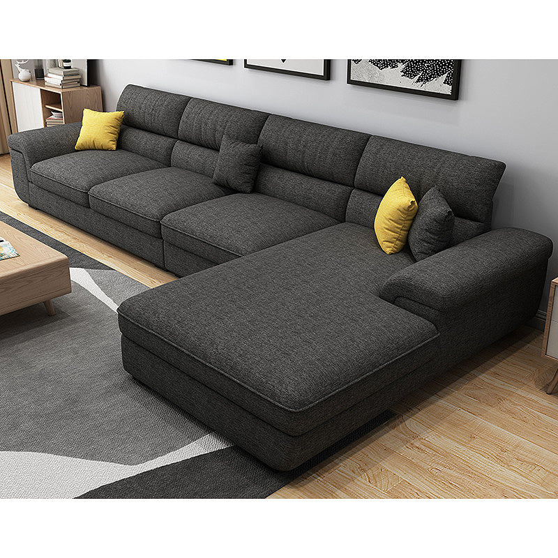 Modern Pillow Top Arm Sofa 37.4"H Removable Cushions Sectionals with 4 Pillows Dark Gray Clearhalo 'furn' 'furn_sectionals' 'Furniture' 'furniture_sectionals' 'kitchen' 'kitchen_sectionals' 'Living Room Furniture' 'Sectionals' 4856785