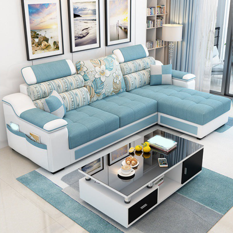 Sloped Arms L-Shape High Back Sofa 106.3"L x 57"W x 35.43"H Sectionals with Storage Blue Foam Clearhalo 'furn' 'furn_sectionals' 'Furniture' 'furniture_sectionals' 'kitchen' 'kitchen_sectionals' 'Living Room Furniture' 'Sectionals' 4856798