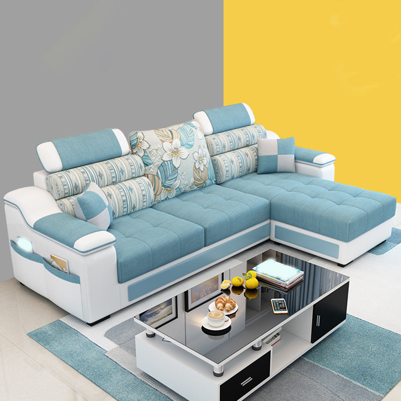 Sloped Arms L-Shape High Back Sofa 106.3"L x 57"W x 35.43"H Sectionals with Storage Blue Latex Clearhalo 'furn' 'furn_sectionals' 'Furniture' 'furniture_sectionals' 'kitchen' 'kitchen_sectionals' 'Living Room Furniture' 'Sectionals' 4856800