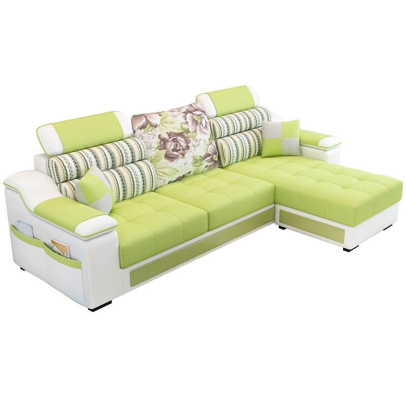 Sloped Arms L-Shape High Back Sofa 106.3"L x 57"W x 35.43"H Sectionals with Storage Green Clearhalo 'furn' 'furn_sectionals' 'Furniture' 'furniture_sectionals' 'kitchen' 'kitchen_sectionals' 'Living Room Furniture' 'Sectionals' 4856802