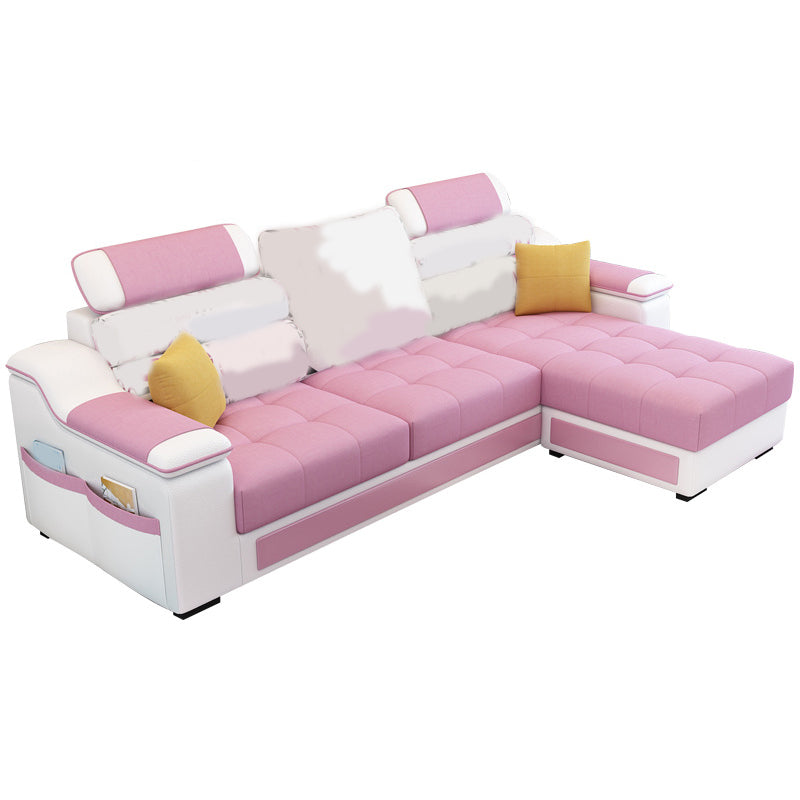 Sloped Arms L-Shape High Back Sofa 106.3"L x 57"W x 35.43"H Sectionals with Storage Pink Clearhalo 'furn' 'furn_sectionals' 'Furniture' 'furniture_sectionals' 'kitchen' 'kitchen_sectionals' 'Living Room Furniture' 'Sectionals' 4856804