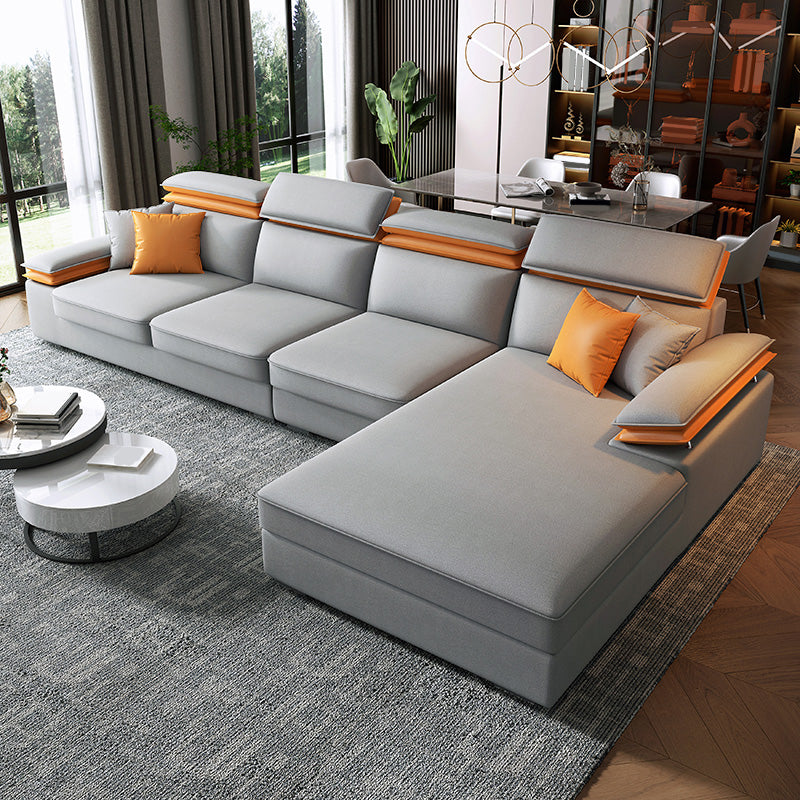 118.11"LX 66.93"W X 37.4"H Sofa and Chaise Fabric Cushion Back Sectionals Light Gray Right Latex Clearhalo 'furn' 'furn_sectionals' 'Furniture' 'furniture_sectionals' 'kitchen' 'kitchen_sectionals' 'Living Room Furniture' 'Sectionals' 4856829