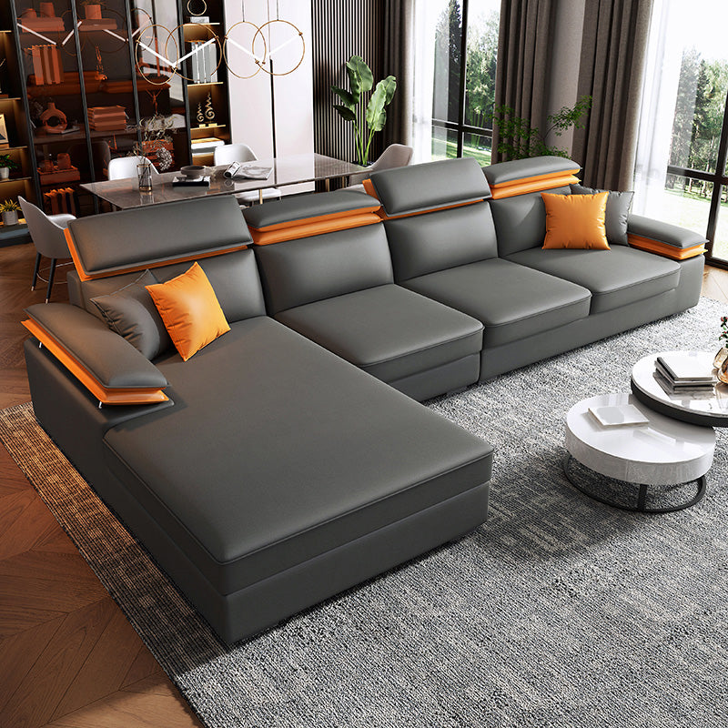 118.11"LX 66.93"W X 37.4"H Sofa and Chaise Fabric Cushion Back Sectionals Dark Gray Left Clearhalo 'furn' 'furn_sectionals' 'Furniture' 'furniture_sectionals' 'kitchen' 'kitchen_sectionals' 'Living Room Furniture' 'Sectionals' 4856832