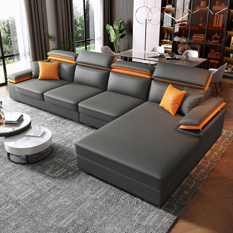 118.11"LX 66.93"W X 37.4"H Sofa and Chaise Fabric Cushion Back Sectionals Dark Gray Right Clearhalo 'furn' 'furn_sectionals' 'Furniture' 'furniture_sectionals' 'kitchen' 'kitchen_sectionals' 'Living Room Furniture' 'Sectionals' 4856833