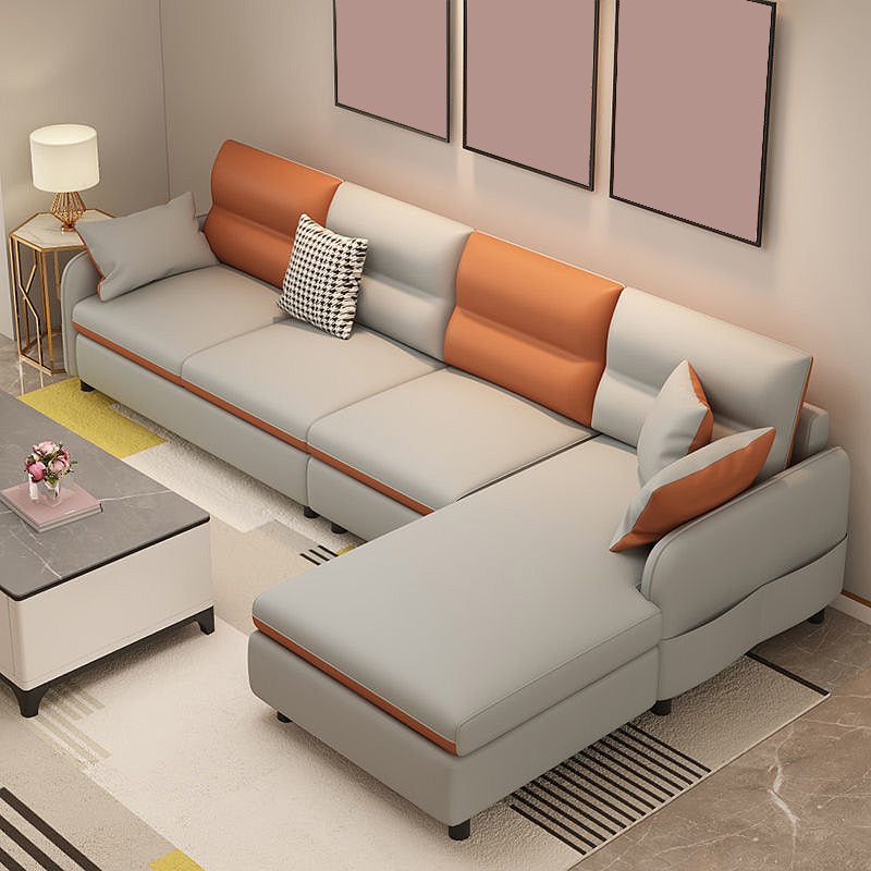 Living Room Cushion Back Sofa Contemporary Stain-Resistant Faux Leather Sectional Light Gray Clearhalo 'Furniture' 'furniture_sectionals' 'kitchen' 'kitchen_sectionals' 'Living Room Furniture' 'Sectionals' 4856847