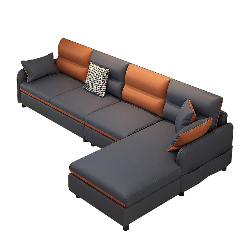 Living Room Cushion Back Sofa Contemporary Stain-Resistant Faux Leather Sectional Dark Gray Sponge Clearhalo 'Furniture' 'furniture_sectionals' 'kitchen' 'kitchen_sectionals' 'Living Room Furniture' 'Sectionals' 4856849