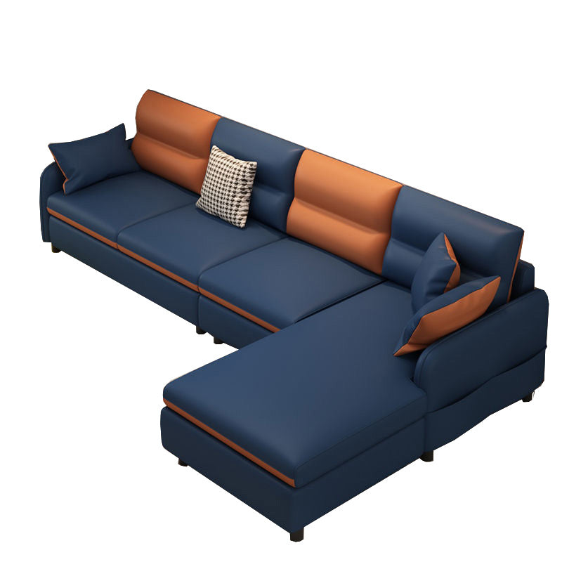 Living Room Cushion Back Sofa Contemporary Stain-Resistant Faux Leather Sectional Dark Blue-Orange Sponge Clearhalo 'Furniture' 'furniture_sectionals' 'kitchen' 'kitchen_sectionals' 'Living Room Furniture' 'Sectionals' 4856850