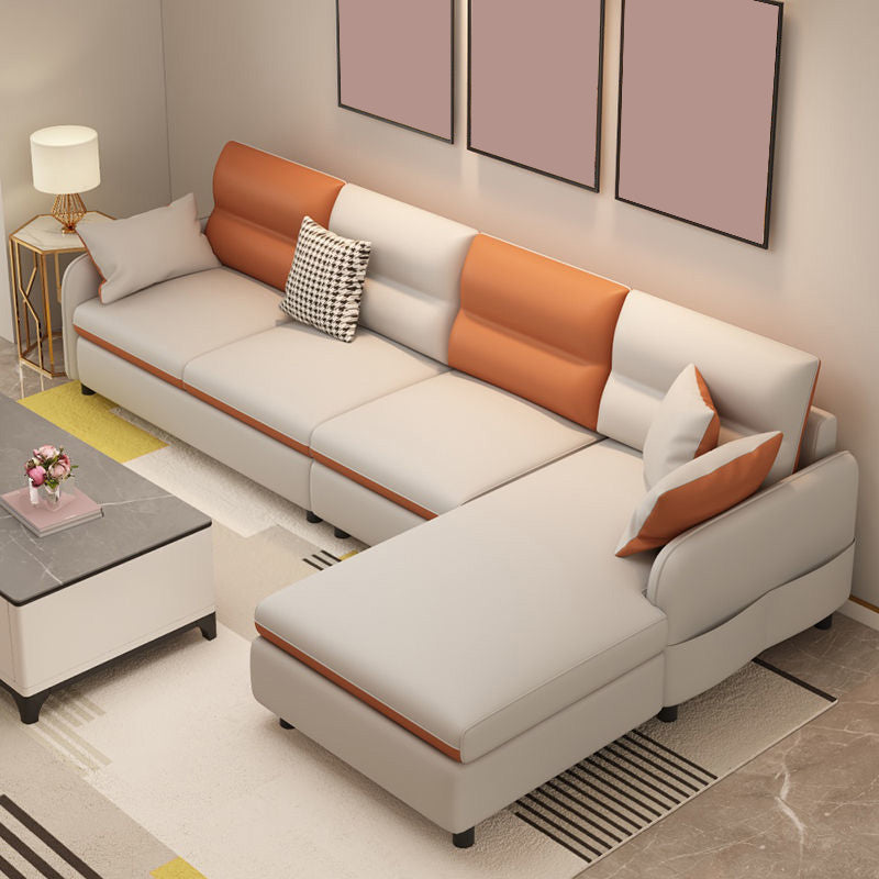 Living Room Cushion Back Sofa Contemporary Stain-Resistant Faux Leather Sectional White-Orange Clearhalo 'Furniture' 'furniture_sectionals' 'kitchen' 'kitchen_sectionals' 'Living Room Furniture' 'Sectionals' 4856853