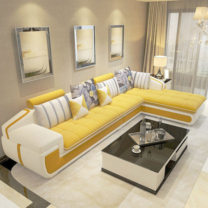 129.1"L X 70.8"W X 32.2"H Fabric Sectional Pillow Top Arm Sofa for Living Room Yellow Foam Clearhalo 'Furniture' 'furniture_sectionals' 'kitchen' 'kitchen_sectionals' 'Living Room Furniture' 'Sectionals' 4856855