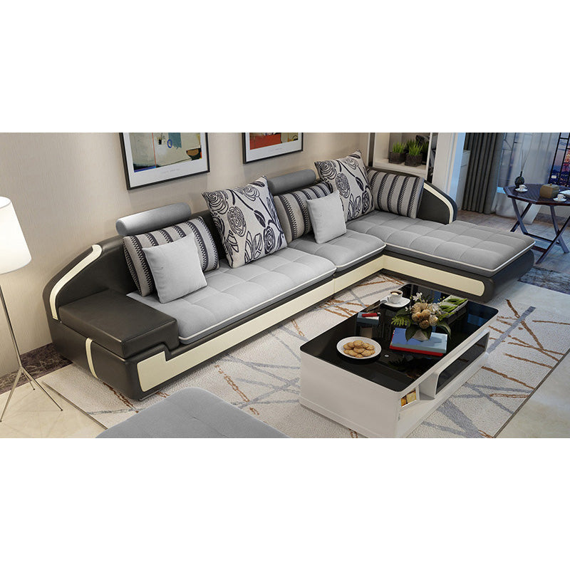 129.1"L X 70.8"W X 32.2"H Fabric Sectional Pillow Top Arm Sofa for Living Room Black Gray Clearhalo 'Furniture' 'furniture_sectionals' 'kitchen' 'kitchen_sectionals' 'Living Room Furniture' 'Sectionals' 4856856