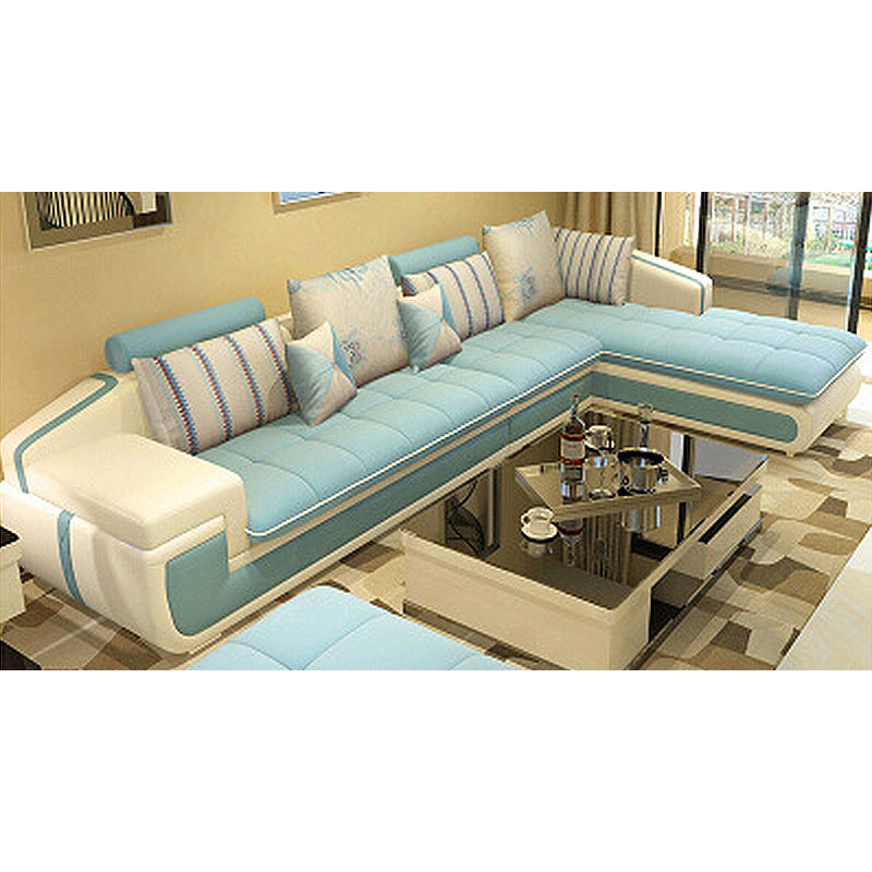 129.1"L X 70.8"W X 32.2"H Fabric Sectional Pillow Top Arm Sofa for Living Room Light Blue Clearhalo 'Furniture' 'furniture_sectionals' 'kitchen' 'kitchen_sectionals' 'Living Room Furniture' 'Sectionals' 4856858
