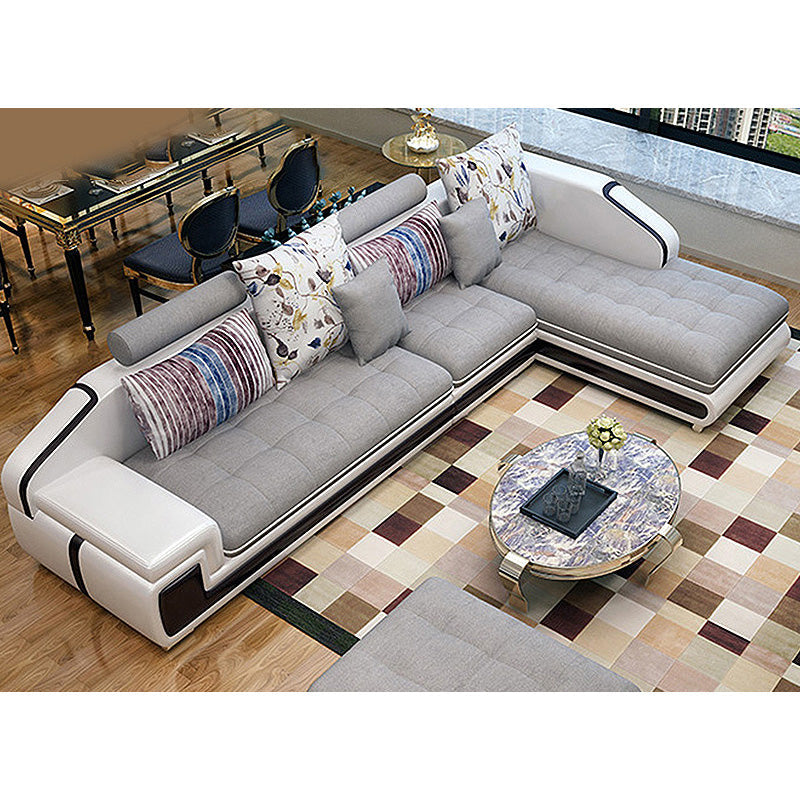 129.1"L X 70.8"W X 32.2"H Fabric Sectional Pillow Top Arm Sofa for Living Room Grey Foam Clearhalo 'Furniture' 'furniture_sectionals' 'kitchen' 'kitchen_sectionals' 'Living Room Furniture' 'Sectionals' 4856859