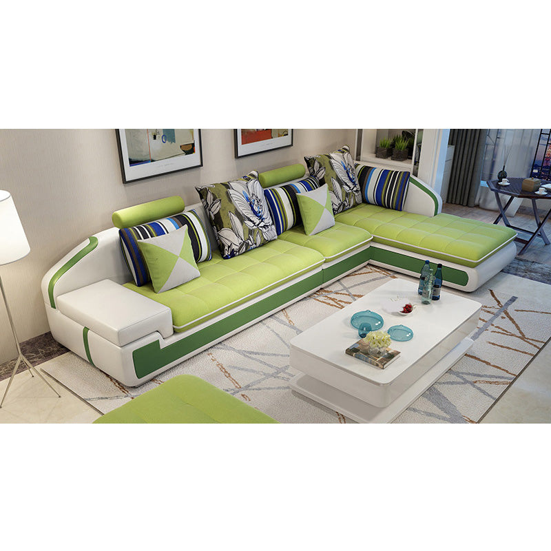 129.1"L X 70.8"W X 32.2"H Fabric Sectional Pillow Top Arm Sofa for Living Room Green Clearhalo 'Furniture' 'furniture_sectionals' 'kitchen' 'kitchen_sectionals' 'Living Room Furniture' 'Sectionals' 4856860