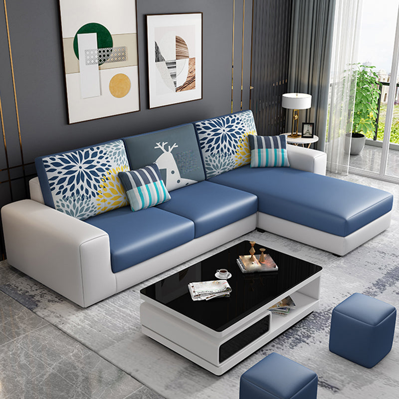 27.56"H Square Arm Sectional Removable Cushions Sofa and Chaise Lake Blue Faux Leather Clearhalo 'furn' 'furn_sectionals' 'Furniture' 'furniture_sectionals' 'kitchen' 'kitchen_sectionals' 'Living Room Furniture' 'Sectionals' 4856870