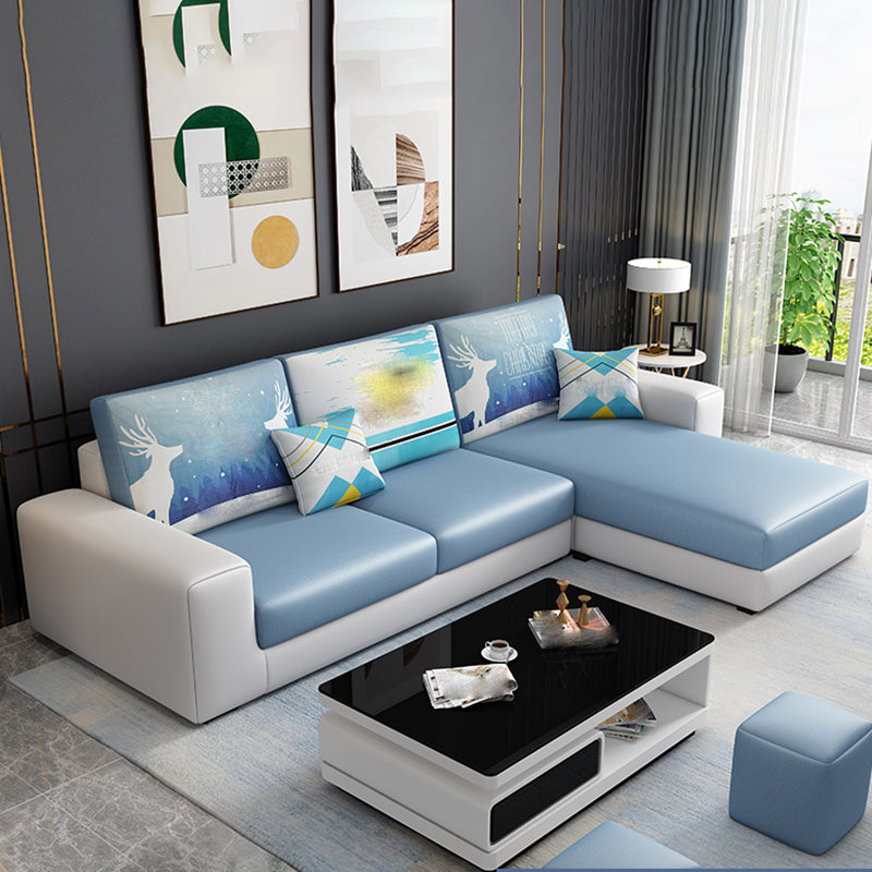 27.56"H Square Arm Sectional Removable Cushions Sofa and Chaise Sky Blue Faux Leather Clearhalo 'furn' 'furn_sectionals' 'Furniture' 'furniture_sectionals' 'kitchen' 'kitchen_sectionals' 'Living Room Furniture' 'Sectionals' 4856872
