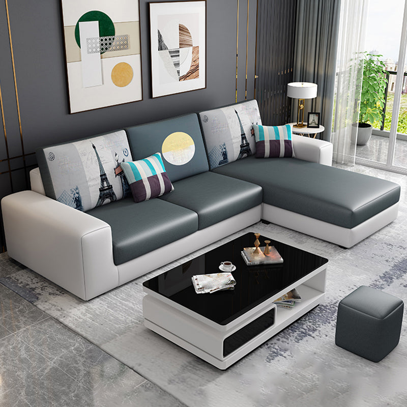 27.56"H Square Arm Sectional Removable Cushions Sofa and Chaise Grey Faux Leather Clearhalo 'furn' 'furn_sectionals' 'Furniture' 'furniture_sectionals' 'kitchen' 'kitchen_sectionals' 'Living Room Furniture' 'Sectionals' 4856875