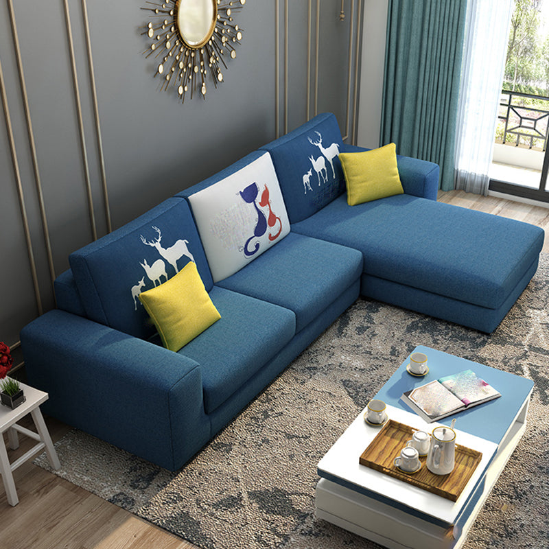27.56"H Square Arm Sectional Removable Cushions Sofa and Chaise Lake Blue Linen Blend Clearhalo 'furn' 'furn_sectionals' 'Furniture' 'furniture_sectionals' 'kitchen' 'kitchen_sectionals' 'Living Room Furniture' 'Sectionals' 4856876