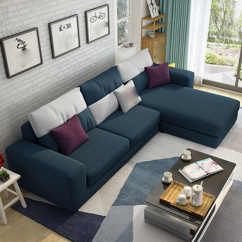 27.56"H Square Arm Sectional Removable Cushions Sofa and Chaise Dark Blue Linen Blend Clearhalo 'furn' 'furn_sectionals' 'Furniture' 'furniture_sectionals' 'kitchen' 'kitchen_sectionals' 'Living Room Furniture' 'Sectionals' 4856879