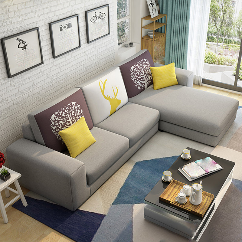 27.56"H Square Arm Sectional Removable Cushions Sofa and Chaise Grey Linen Blend Clearhalo 'furn' 'furn_sectionals' 'Furniture' 'furniture_sectionals' 'kitchen' 'kitchen_sectionals' 'Living Room Furniture' 'Sectionals' 4856880