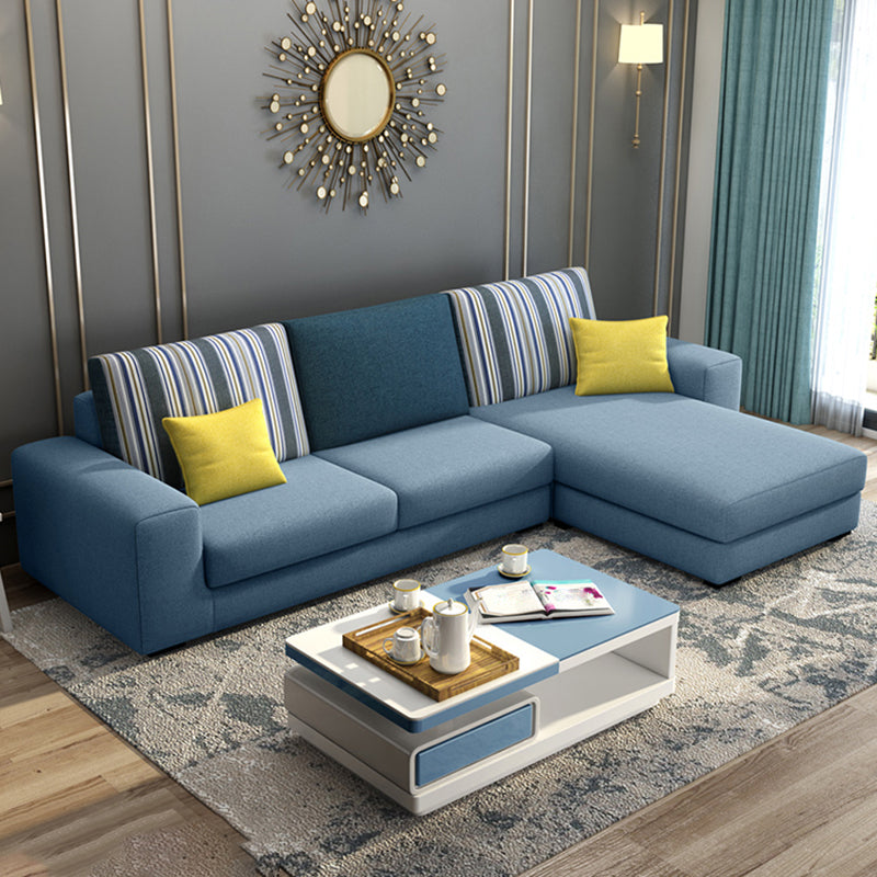 27.56"H Square Arm Sectional Removable Cushions Sofa and Chaise Sky Blue Linen Blend Clearhalo 'furn' 'furn_sectionals' 'Furniture' 'furniture_sectionals' 'kitchen' 'kitchen_sectionals' 'Living Room Furniture' 'Sectionals' 4856882