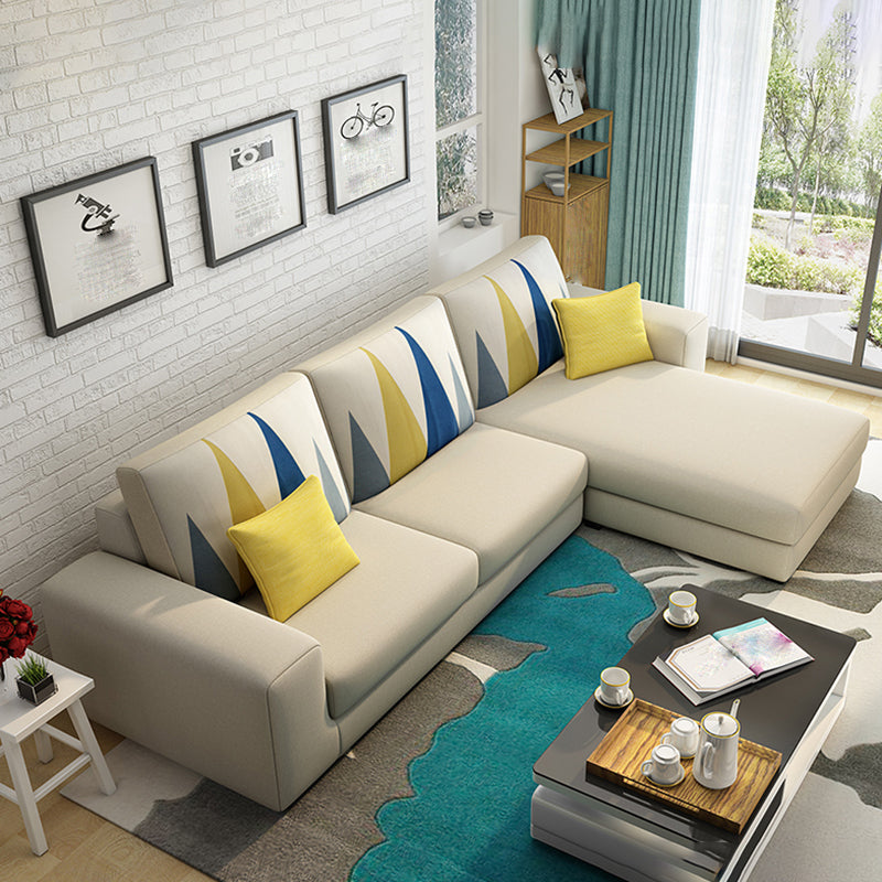 27.56"H Square Arm Sectional Removable Cushions Sofa and Chaise Yellow Linen Blend Clearhalo 'furn' 'furn_sectionals' 'Furniture' 'furniture_sectionals' 'kitchen' 'kitchen_sectionals' 'Living Room Furniture' 'Sectionals' 4856885