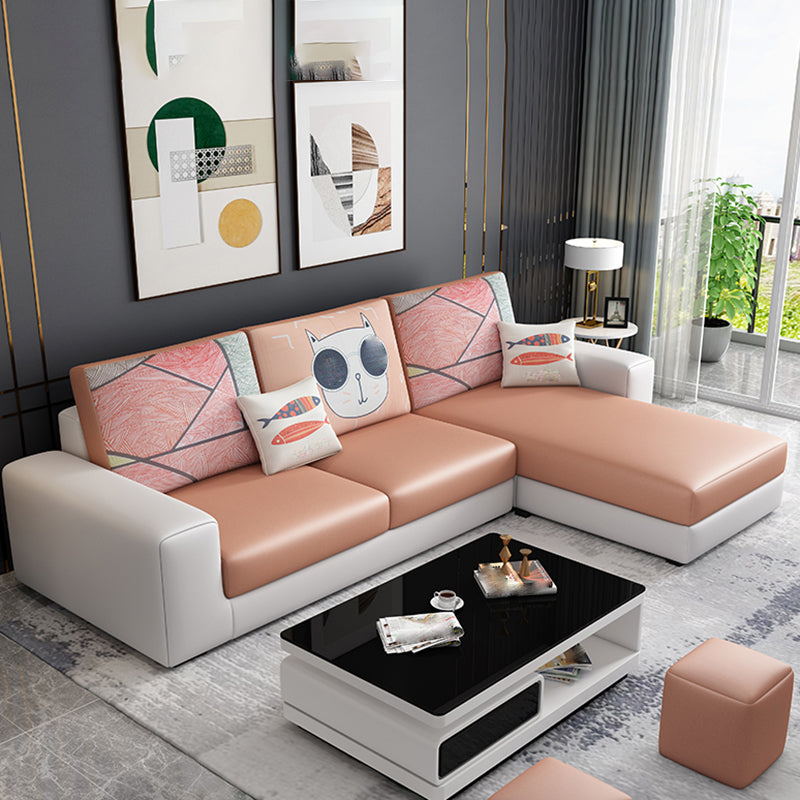 27.56"H Square Arm Sectional Removable Cushions Sofa and Chaise Orange Faux Leather Clearhalo 'furn' 'furn_sectionals' 'Furniture' 'furniture_sectionals' 'kitchen' 'kitchen_sectionals' 'Living Room Furniture' 'Sectionals' 4856886
