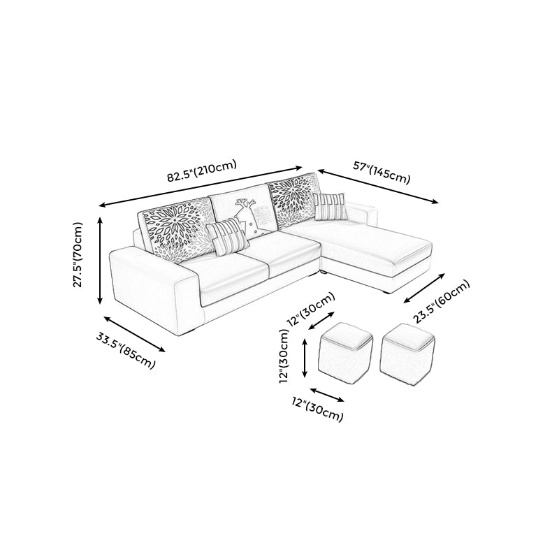 27.56"H Square Arm Sectional Removable Cushions Sofa and Chaise Clearhalo 'furn' 'furn_sectionals' 'Furniture' 'furniture_sectionals' 'kitchen' 'kitchen_sectionals' 'Living Room Furniture' 'Sectionals' 4856887