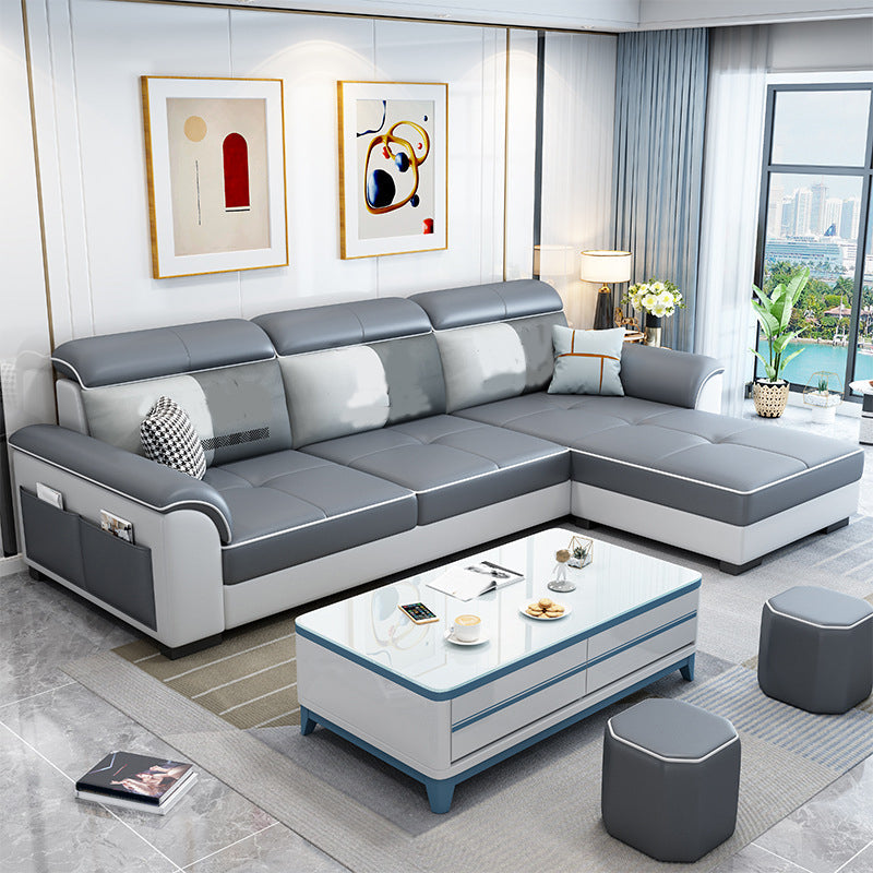 Modern Living Room 3-seat Sofa Flared Arm Sectionals with Ottoman Included Black White Clearhalo 'Furniture' 'furniture_sectionals' 'kitchen' 'kitchen_sectionals' 'Living Room Furniture' 'Sectionals' 4856892