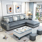 Contemporary Flared Arms Sectional 3-seat Faux Leather Sofa with Ottoman Included Dark Gray-White Clearhalo 'Furniture' 'furniture_sectionals' 'kitchen' 'kitchen_sectionals' 'Living Room Furniture' 'Sectionals' 4856905