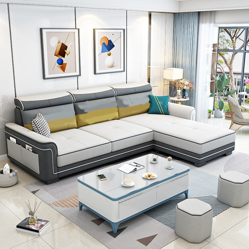 Contemporary Flared Arms Sectional 3-seat Faux Leather Sofa with Ottoman Included White Clearhalo 'Furniture' 'furniture_sectionals' 'kitchen' 'kitchen_sectionals' 'Living Room Furniture' 'Sectionals' 4856918