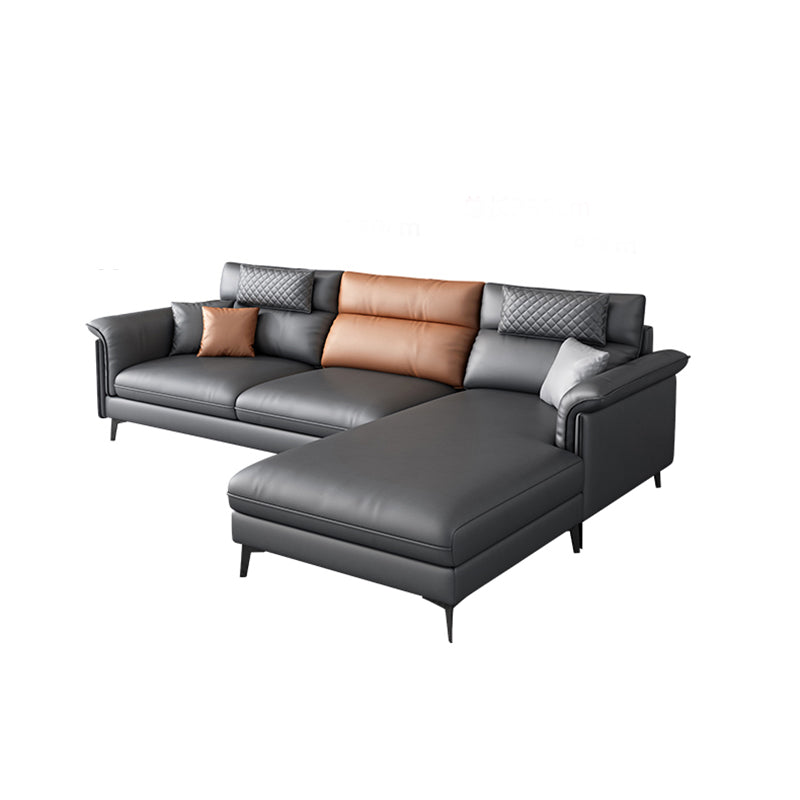 Contemporary Sofa Faux Leather Pillow Top Arm Sectional with Removable Cushions 104"L x 71"W x 35"H Clearhalo 'furn' 'furn_sectionals' 'Furniture' 'furniture_sectionals' 'kitchen' 'kitchen_sectionals' 'Living Room Furniture' 'Sectionals' 4856923