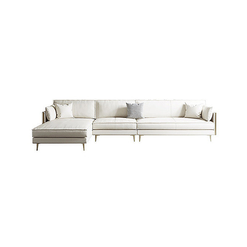 Recessed Arm Beige Cushion Back Sectional Stain-Resistant Genuine Leather Sofa Clearhalo 'furn' 'furn_sectionals' 'Furniture' 'furniture_sectionals' 'kitchen' 'kitchen_sectionals' 'Living Room Furniture' 'Sectionals' 4856955