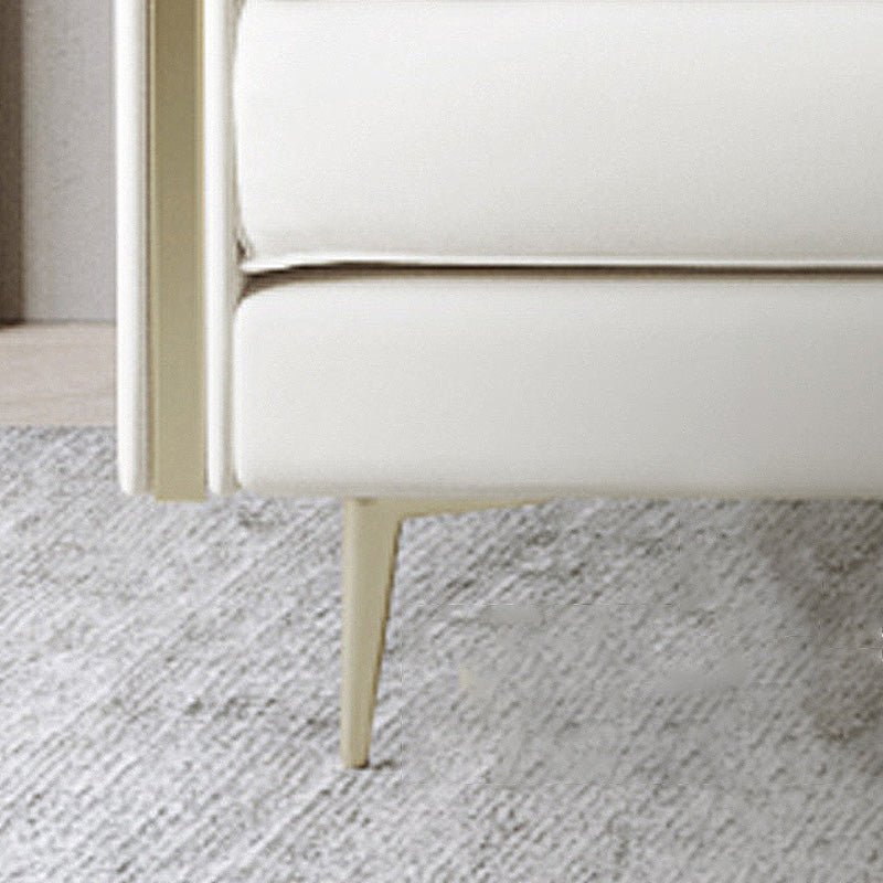 Recessed Arm Beige Cushion Back Sectional Stain-Resistant Genuine Leather Sofa Clearhalo 'furn' 'furn_sectionals' 'Furniture' 'furniture_sectionals' 'kitchen' 'kitchen_sectionals' 'Living Room Furniture' 'Sectionals' 4856958