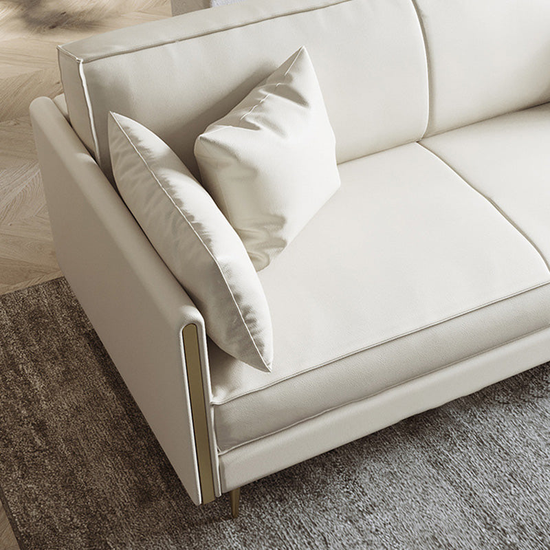 Recessed Arm Beige Cushion Back Sectional Stain-Resistant Genuine Leather Sofa Clearhalo 'furn' 'furn_sectionals' 'Furniture' 'furniture_sectionals' 'kitchen' 'kitchen_sectionals' 'Living Room Furniture' 'Sectionals' 4856959