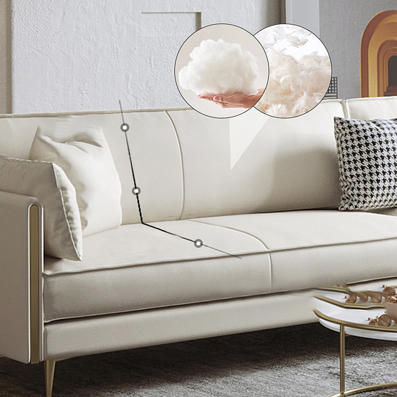 Recessed Arm Beige Cushion Back Sectional Stain-Resistant Genuine Leather Sofa Clearhalo 'furn' 'furn_sectionals' 'Furniture' 'furniture_sectionals' 'kitchen' 'kitchen_sectionals' 'Living Room Furniture' 'Sectionals' 4856961