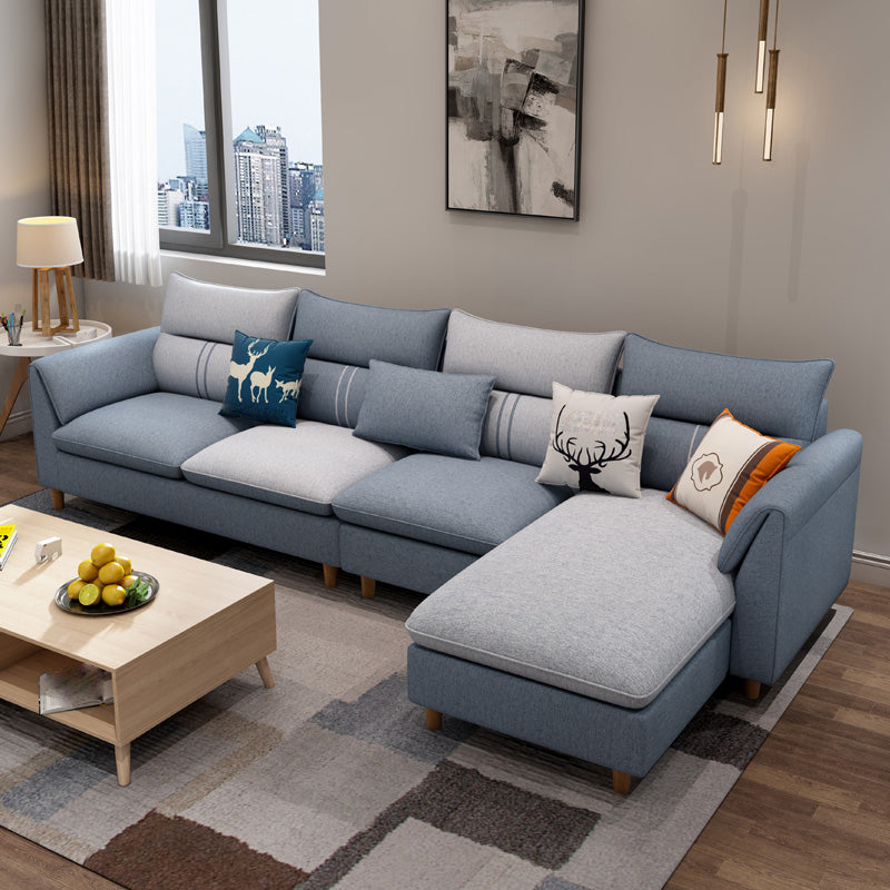Slipcovered L-Shape Sectionals Removable Cushions Sofa with Ottoman Included Blue Clearhalo 'furn' 'furn_sectionals' 'Furniture' 'furniture_sectionals' 'kitchen' 'kitchen_sectionals' 'Living Room Furniture' 'Sectionals' 4856970
