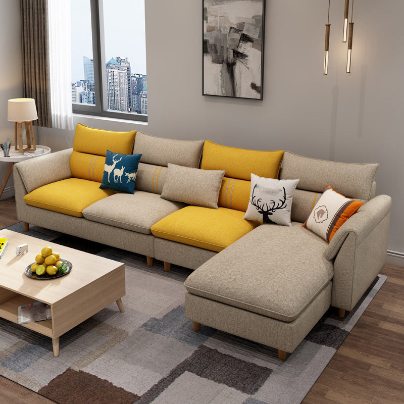 Slipcovered L-Shape Sectionals Removable Cushions Sofa with Ottoman Included Yellow Clearhalo 'furn' 'furn_sectionals' 'Furniture' 'furniture_sectionals' 'kitchen' 'kitchen_sectionals' 'Living Room Furniture' 'Sectionals' 4856971