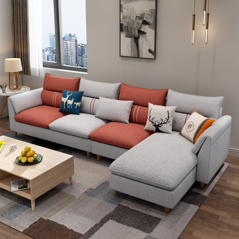 Slipcovered L-Shape Sectionals Removable Cushions Sofa with Ottoman Included Off-White Clearhalo 'furn' 'furn_sectionals' 'Furniture' 'furniture_sectionals' 'kitchen' 'kitchen_sectionals' 'Living Room Furniture' 'Sectionals' 4856973