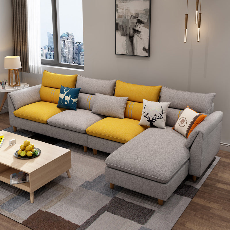 Slipcovered L-Shape Sectionals Removable Cushions Sofa with Ottoman Included Grey Clearhalo 'furn' 'furn_sectionals' 'Furniture' 'furniture_sectionals' 'kitchen' 'kitchen_sectionals' 'Living Room Furniture' 'Sectionals' 4856974