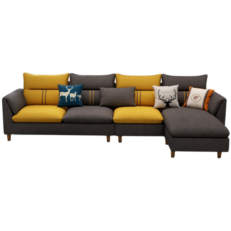 Slipcovered L-Shape Sectionals Removable Cushions Sofa with Ottoman Included 138"L x 35"W x 29.5"H Dark Gray Clearhalo 'furn' 'furn_sectionals' 'Furniture' 'furniture_sectionals' 'kitchen' 'kitchen_sectionals' 'Living Room Furniture' 'Sectionals' 4856975